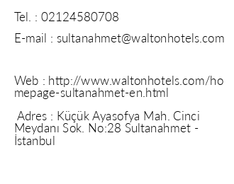 Walton Hotel Sultanahmet iletiim bilgileri